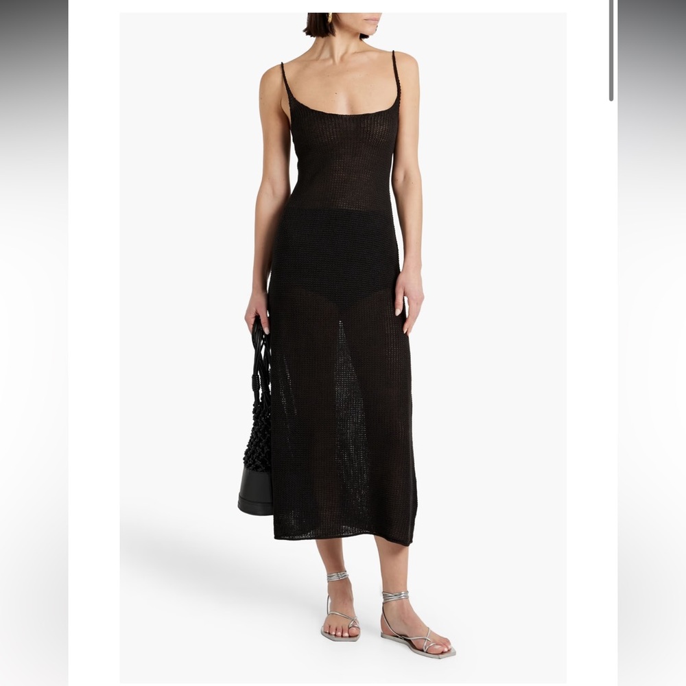 Onia Black Sheer Knit Midi Slip Dress